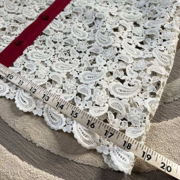 Bally Woman's White Long Sleeve Lace Shirt w/ Red Trim Size 10 Made In Italy - Picture 10 of 14